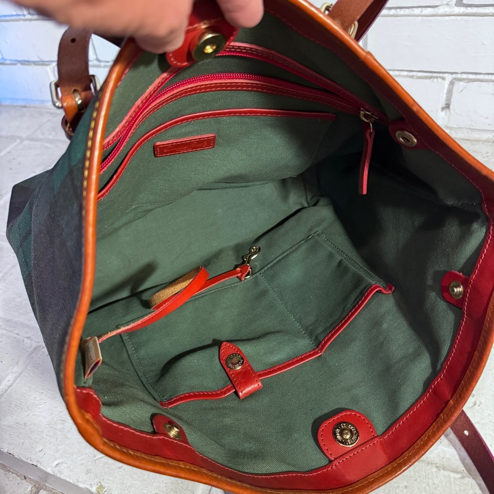 DOONEY & BOURKE Green Multicolor Plaid Leather Handbag /Shoulder Bag - Picture 4 of 15